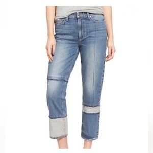 Paige high rise Sarah straight patchy Distressed Blue Jeans